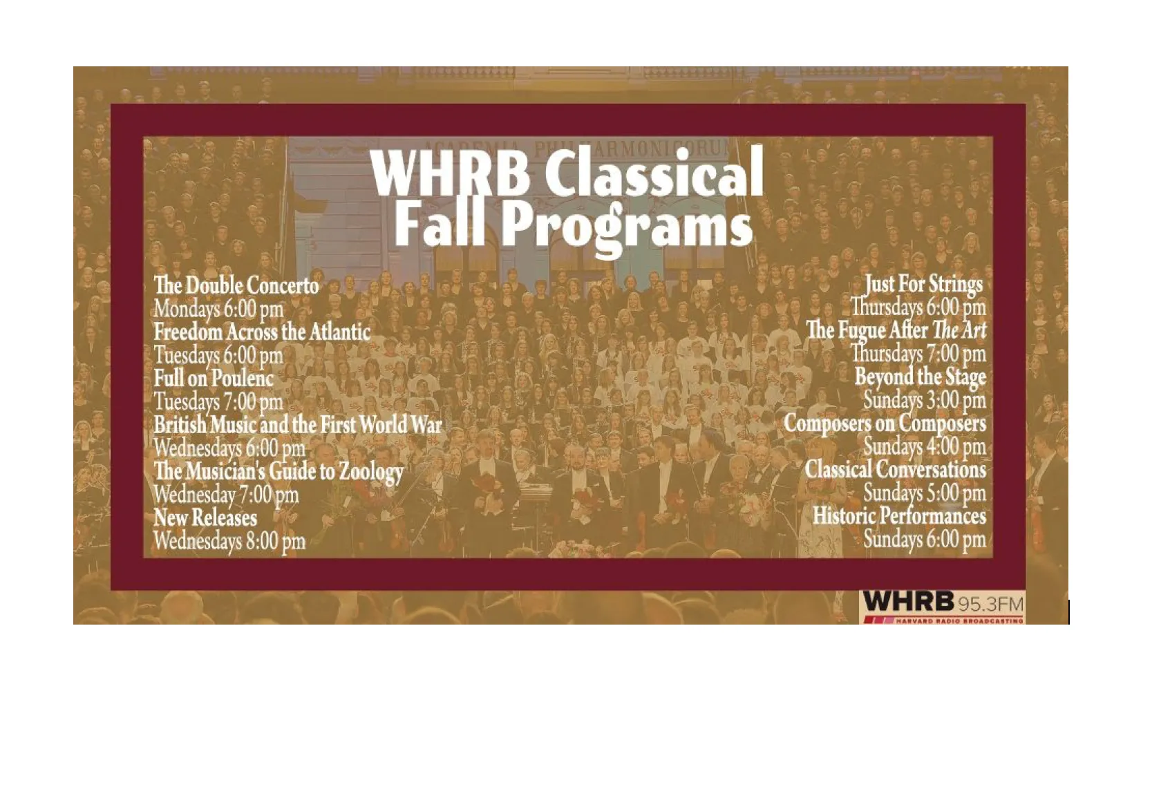WHRB Classical's 2018 Fall Features!!